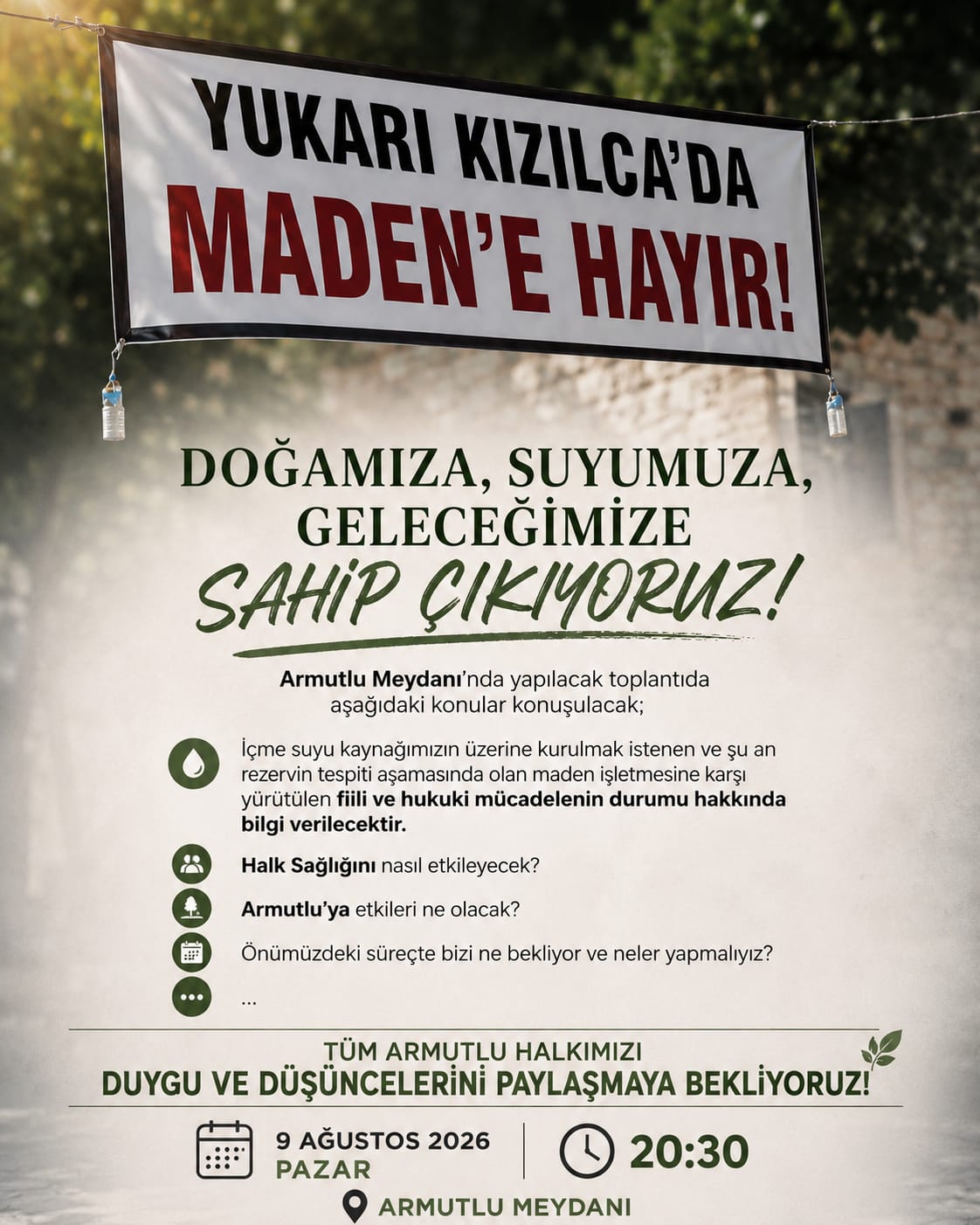 9 Ağustos 2026 Armutlu Meydanı halk buluşması afişi