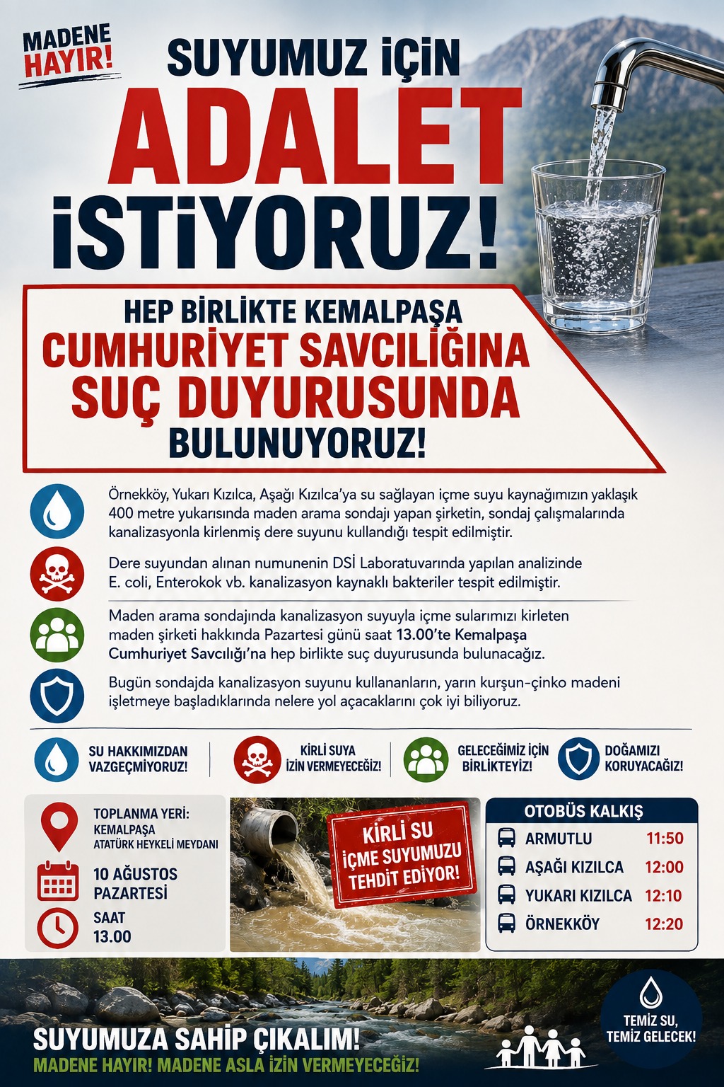 10 Ağustos 2026 Kemalpaşa Cumhuriyet Savcılığına suç duyurusu çağrısı afişi